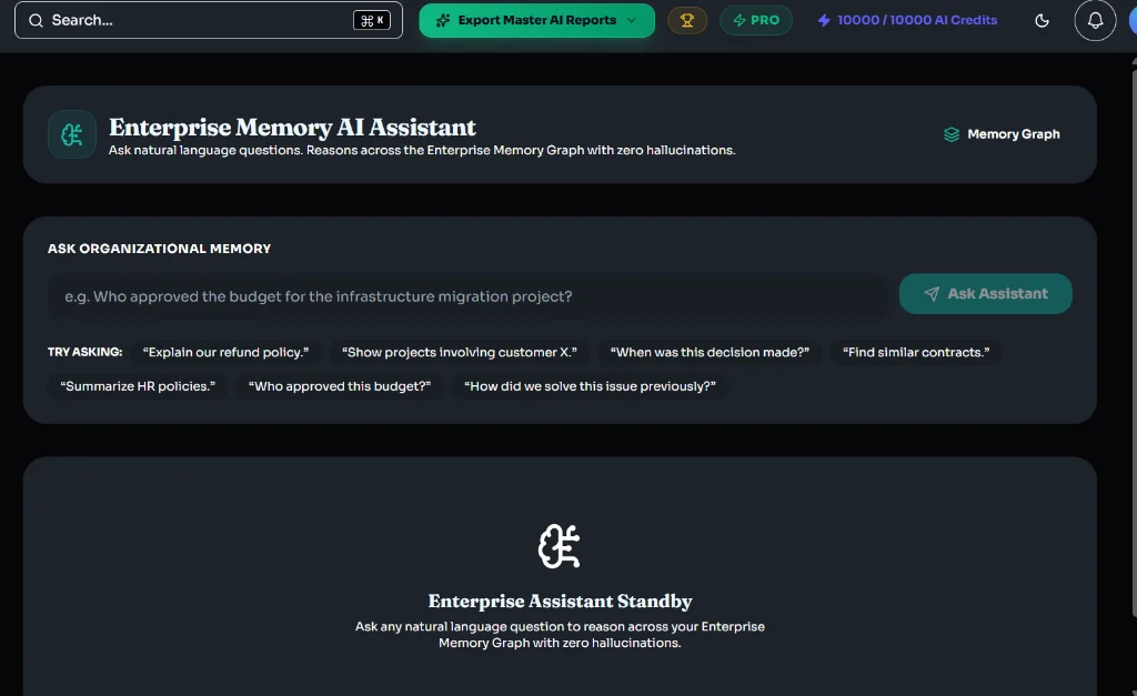 Enterprise Memory AI Assistant Interface Screenshot